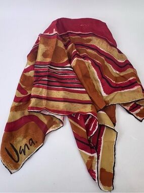 Vintage Vera Silk Scarf orange red geometric colorful maximalist scarf Boho 70s